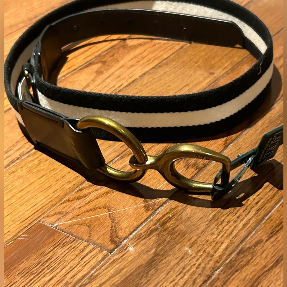 NWT Ralph Lauren Barrington Striped Belt Black and White size L.